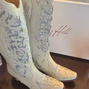 Elegant Cream and Silver Embellished Women's Boots